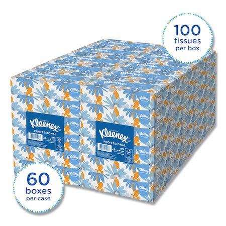 Kleenex Facial Tissue, 2-Ply, White, 100 Sheets/Box, PK60 KCC 13216